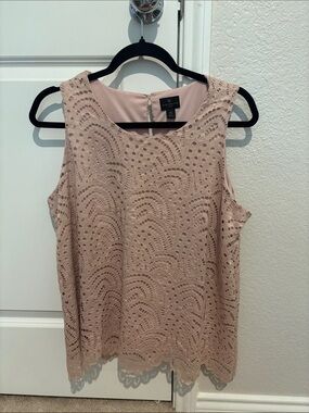 Worthington Dusty Blush Lace Sleeveless Shell